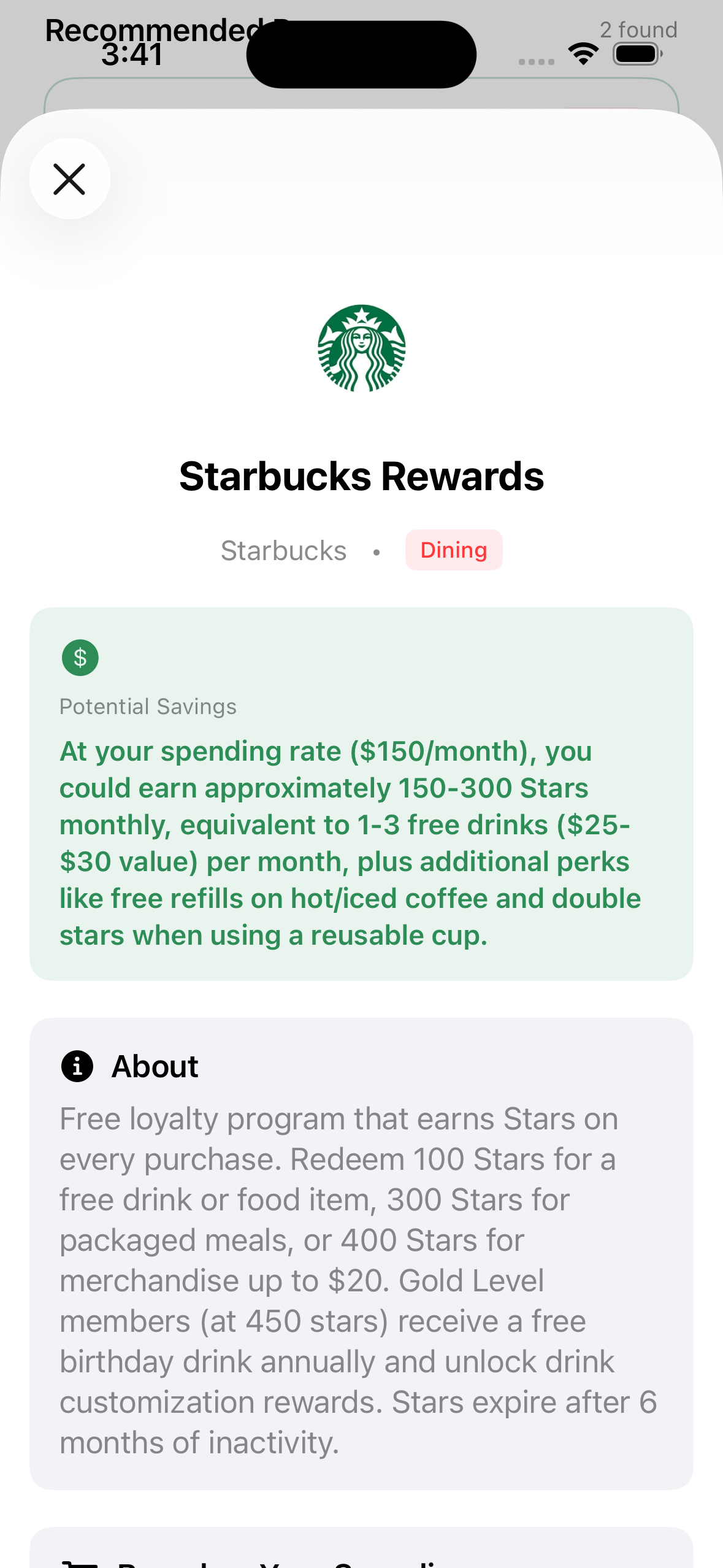 Starbucks Rewards Detail